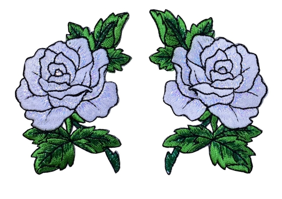 Witte Rose Flower Embroidered Patches Velcro-Steun voor Kleding