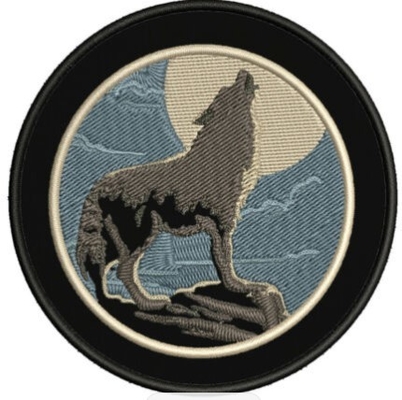 De Keperstof de van achtergrond Wolf Howling Moon Embroidered Patch Applique Hitte sneed Grens