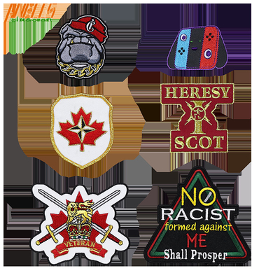 Custom Logo Stof Geborduurd Geweven Hoed Patch Custom Hook en Loop Iron op Chenille Letter Embroidery Patches