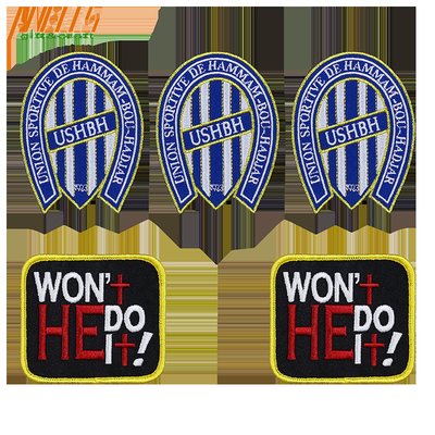 Custom Logo Stof Geborduurd Geweven Hoed Patch Custom Hook en Loop Iron op Chenille Letter Embroidery Patches
