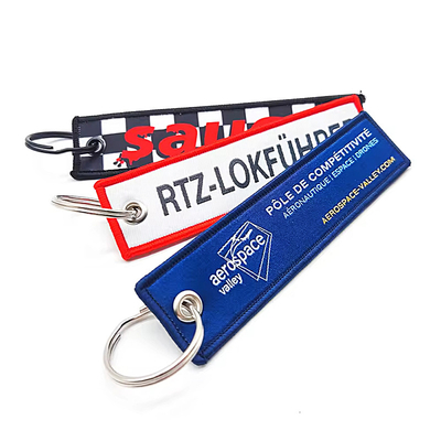 Gepersonaliseerde polyester geweven sleutelhanger met grote ring voor gepersonaliseerde cadeautjes