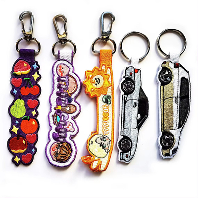 Fabriek Custom Stof Borduurwerk Sleutelhanger Bagage Tag Sleutelhanger Sleutelhangers