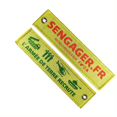 Mode geweven stof sleutelketting patch blank dubbelzijdig geborduurd Jet Tag maat geborduurde sleutelketting