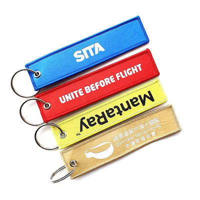 Custom Wholesale Woven Fabric Keychain Key Tag Custom Jet Tags Borduurwerk voor feest