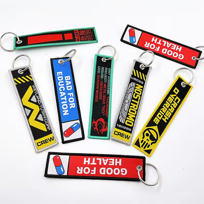 Gepersonaliseerde blanke druk Alfabet Letter Dubbelzijdige Sleutelhangers Geweven Geborduurde Sleutelhanger Korte Lanyard Sleuteltags