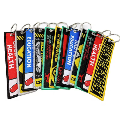 Gepersonaliseerde blanke druk Alfabet Letter Dubbelzijdige Sleutelhangers Geweven Geborduurde Sleutelhanger Korte Lanyard Sleuteltags