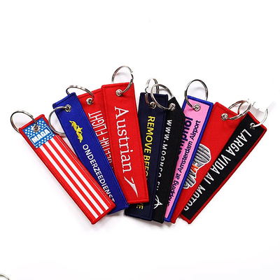 Creatief Duurzaam Custom Logo Sleutelhanger Dubbelzijdig Geweven Merk Geborduurde Sleutelhanger