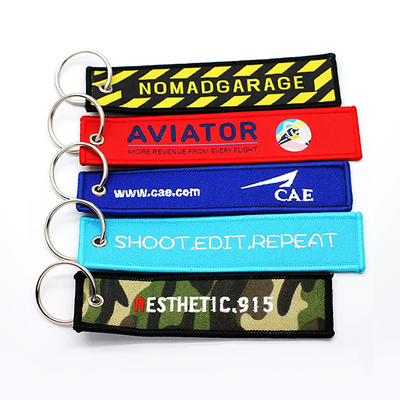Lichtgewicht Custom Logo Jet Tags Stof Geprinte Geborduurde Sleutelring Geborduurde Sleutelhanger