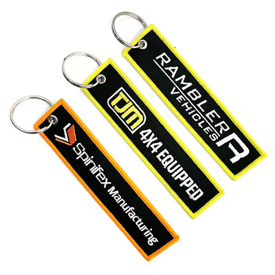 Custom Logo Jet Tags Stof Geprinte Geborduurde Sleutelring Geborduurde Sleutelhanger