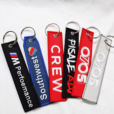 Groothandel sleutelkettingen borduur tekst sleutel tag voor promotie Custom logo sleutelketting