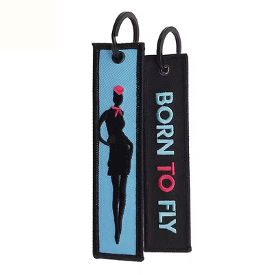 Gepersonaliseerde geborduurde sleutelhanger met aangepast logo promotieve mode geweven stof sleutel tag sleutelhanger
