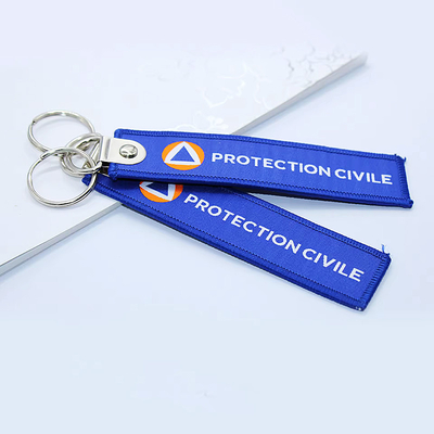 Gepersonaliseerd logo ontwerp Sleutelhanger Ring Ketting Stoffen Tag Custom Woven Sleutelhanger