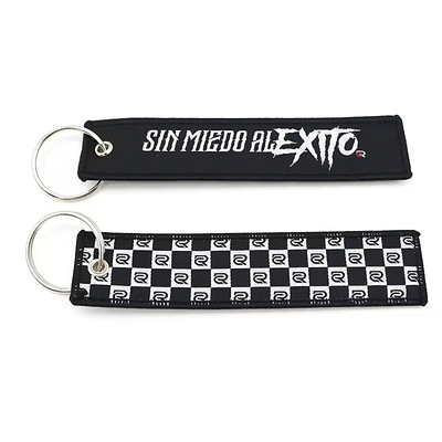 Gepersonaliseerde Polyester Geweven Sleutelhanger Gepersonaliseerd Logo met Bijlage Grote Ring