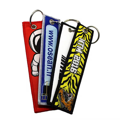 OEM/ODM Acceptabele geweven stof sleutelhanger geborduurde anime sleutel jet tag voor auto motorfiets