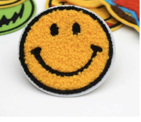 Chenille Smiley Face Patch - Ijzer op Chenille-Geel de Manierflard van de Flardglimlach -