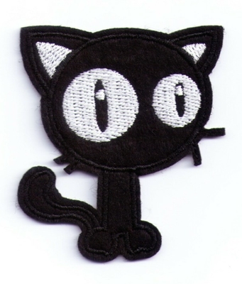 ZWARTE CAT Iron On Patch Twill-van het Flardmerrow van het Stoffenborduurwerk Grens 5.4x6cm