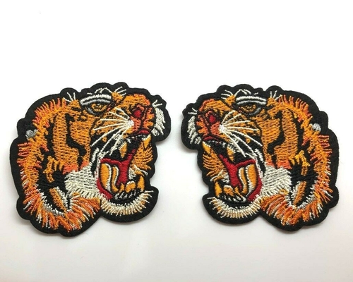 Katoenen van de het Flard Met de hand gemaakt Keperstof van Tiger Head Embroidery Iron On Applique Materiaal